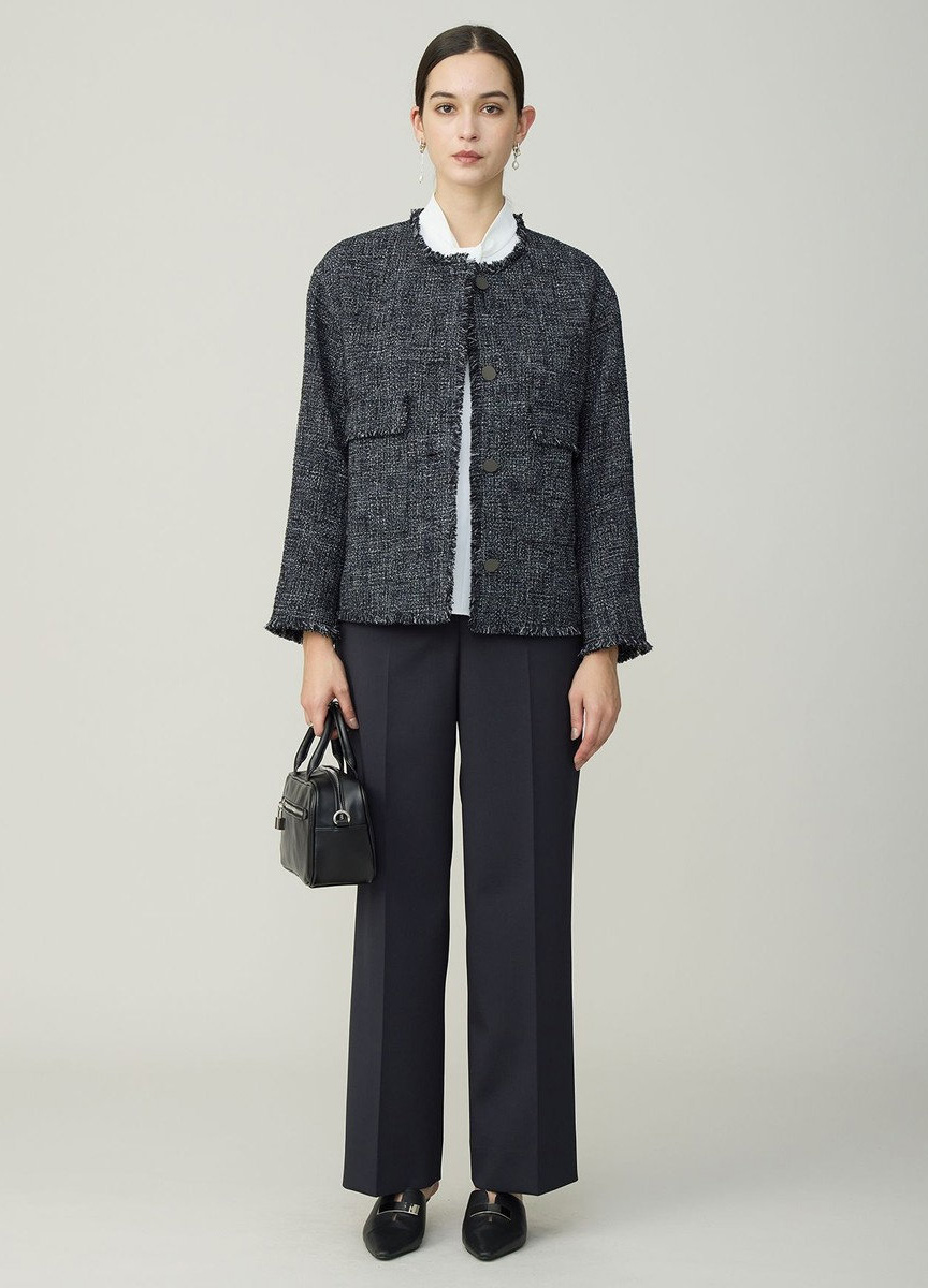 仿羊毛微光澤直筒西裝褲